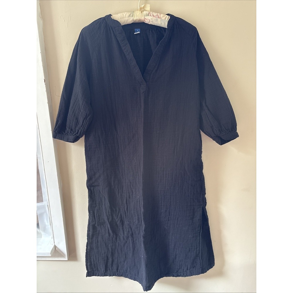 Long Sleeve Black Old Navy Cotton Popover Midi Dress